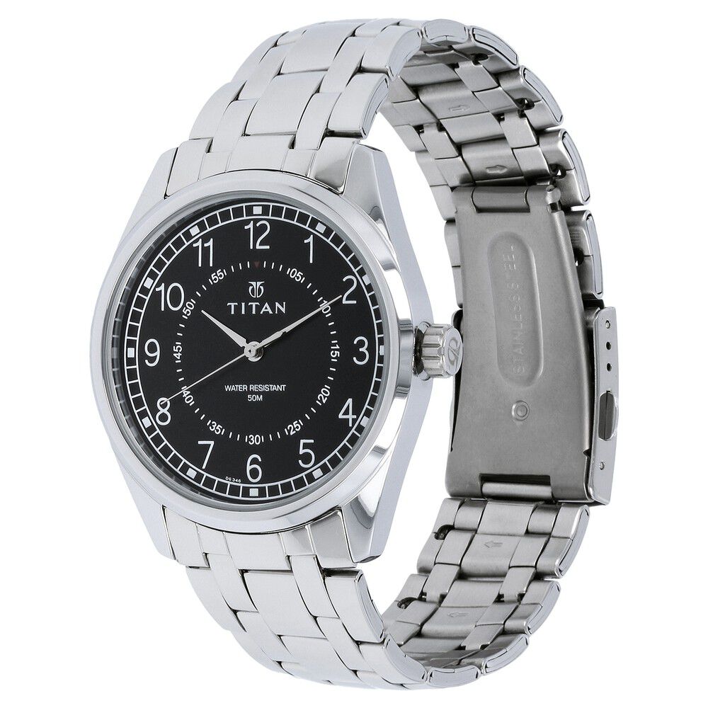 Titan Workwear Black Dial Analog Stainless Steel Strap Watch for Men-NM1729SM02