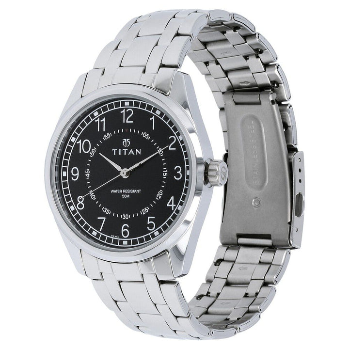 Titan Workwear Black Dial Analog Stainless Steel Strap Watch for Men-NM1729SM02