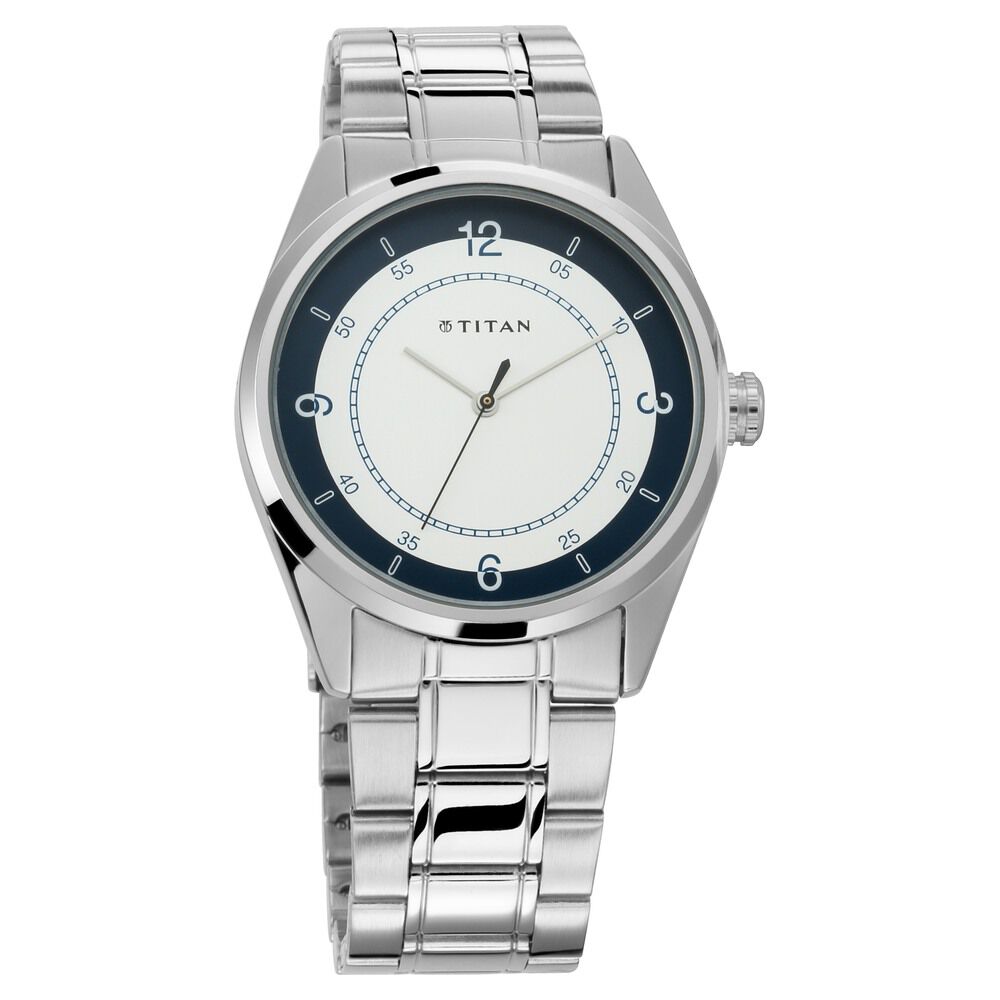 Titan Men's Timeless Charm: Men's Analog Watch with white Dial and Metal Strap - The Watch Factory ®