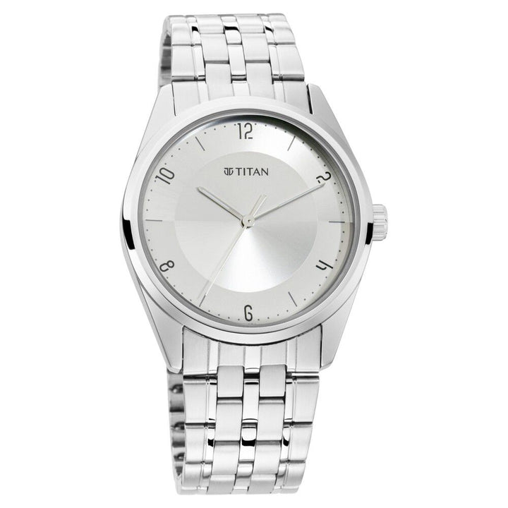 Titan Men's Eleganza Lumina White: Luminous Dial Watch with Sophisticated Link Metal Strap NS1729SM06