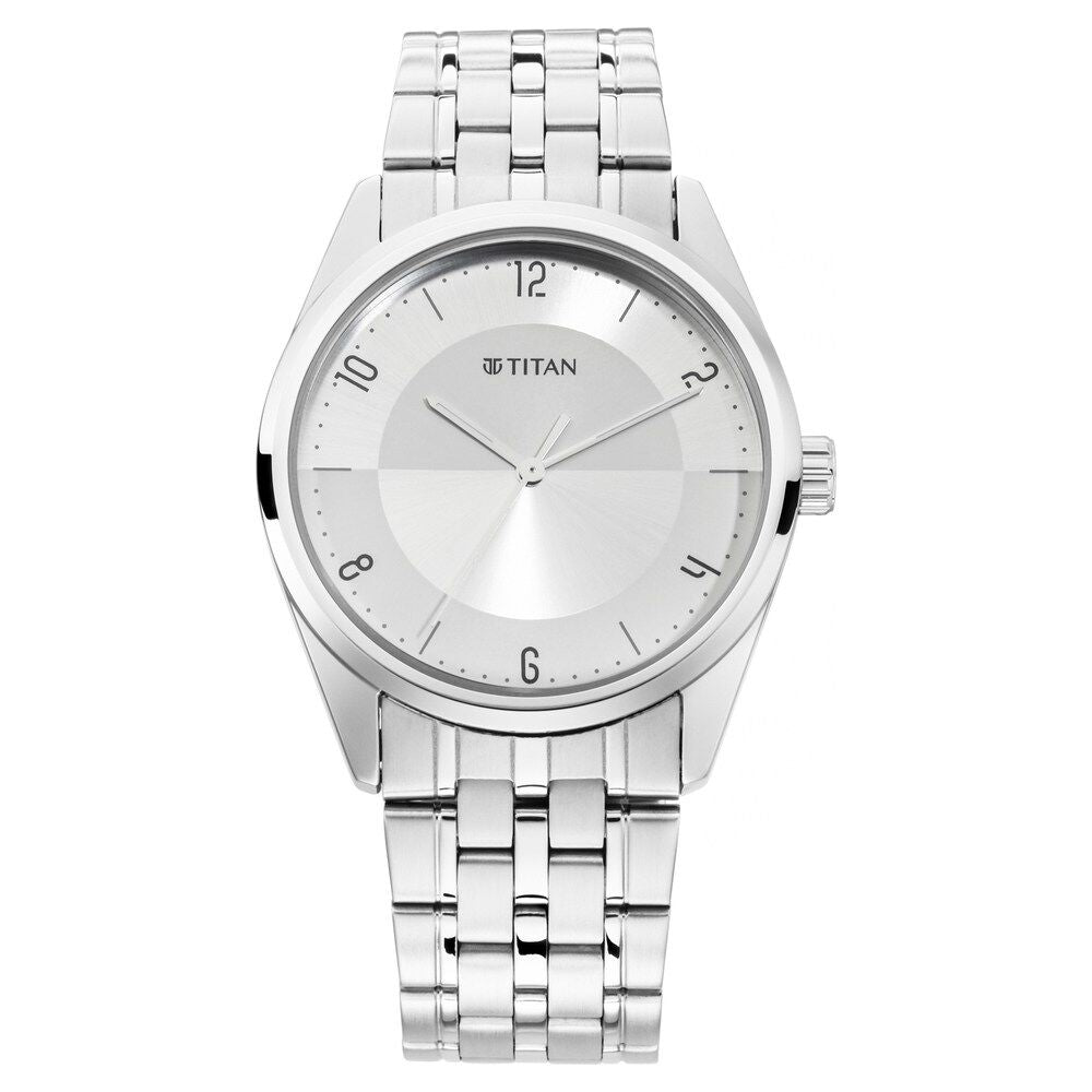 Titan Men's Eleganza Lumina White: Luminous Dial Watch with Sophisticated Link Metal Strap NS1729SM06