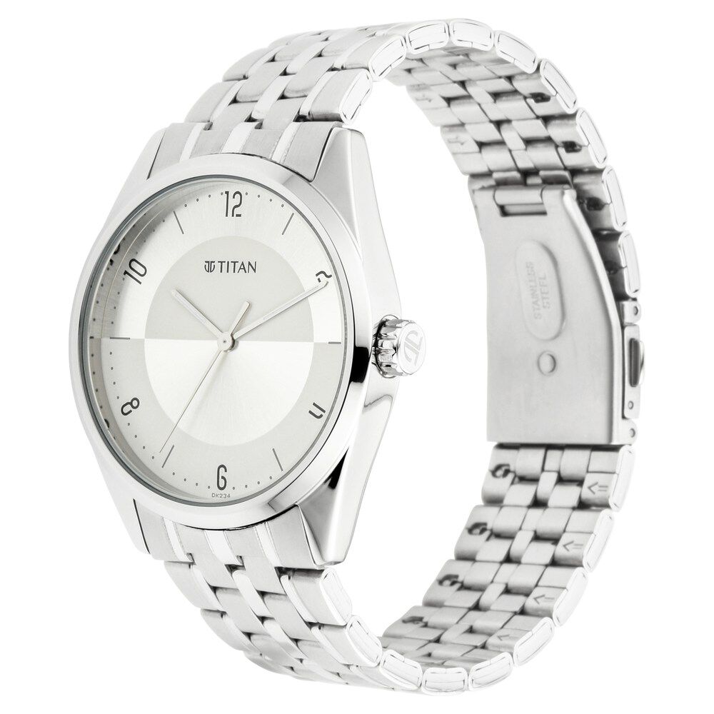 Titan Men's Eleganza Lumina White: Luminous Dial Watch with Sophisticated Link Metal Strap NS1729SM06