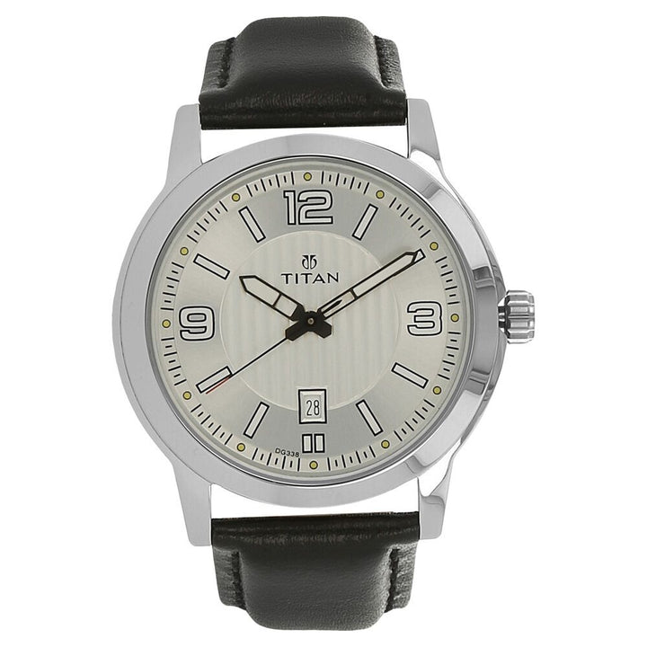 Titan Quartz Analog Silver Dial Leather Strap Watch for Men-NN1730SL01