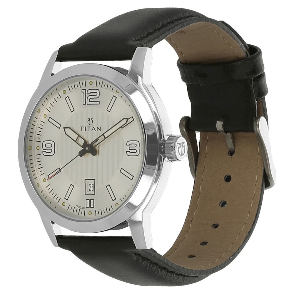 Titan Quartz Analog Silver Dial Leather Strap Watch for Men-NN1730SL01