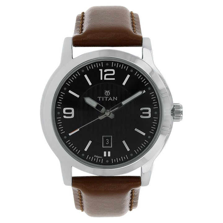 Titan Quartz Analog Black Dial Leather Strap Watch for Men NS1730SL02