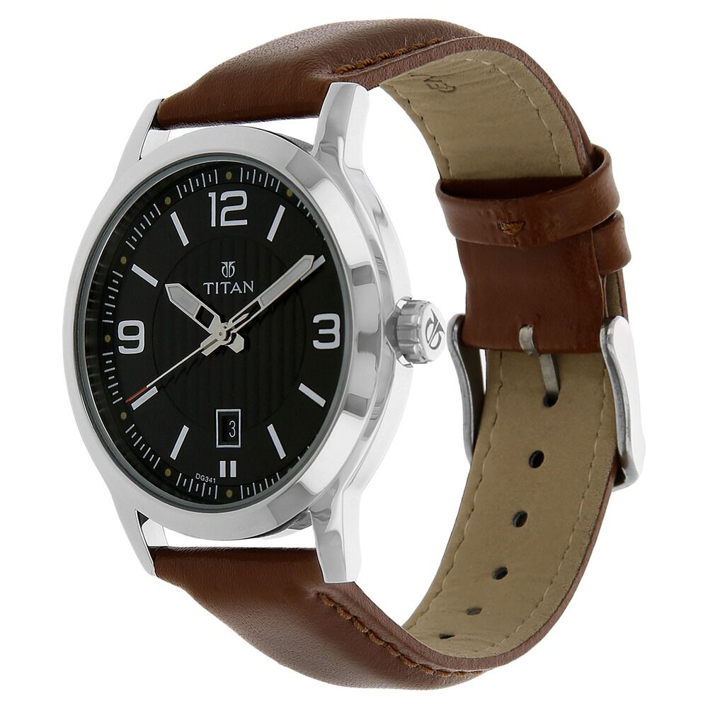 Titan Quartz Analog Black Dial Leather Strap Watch for Men NS1730SL02