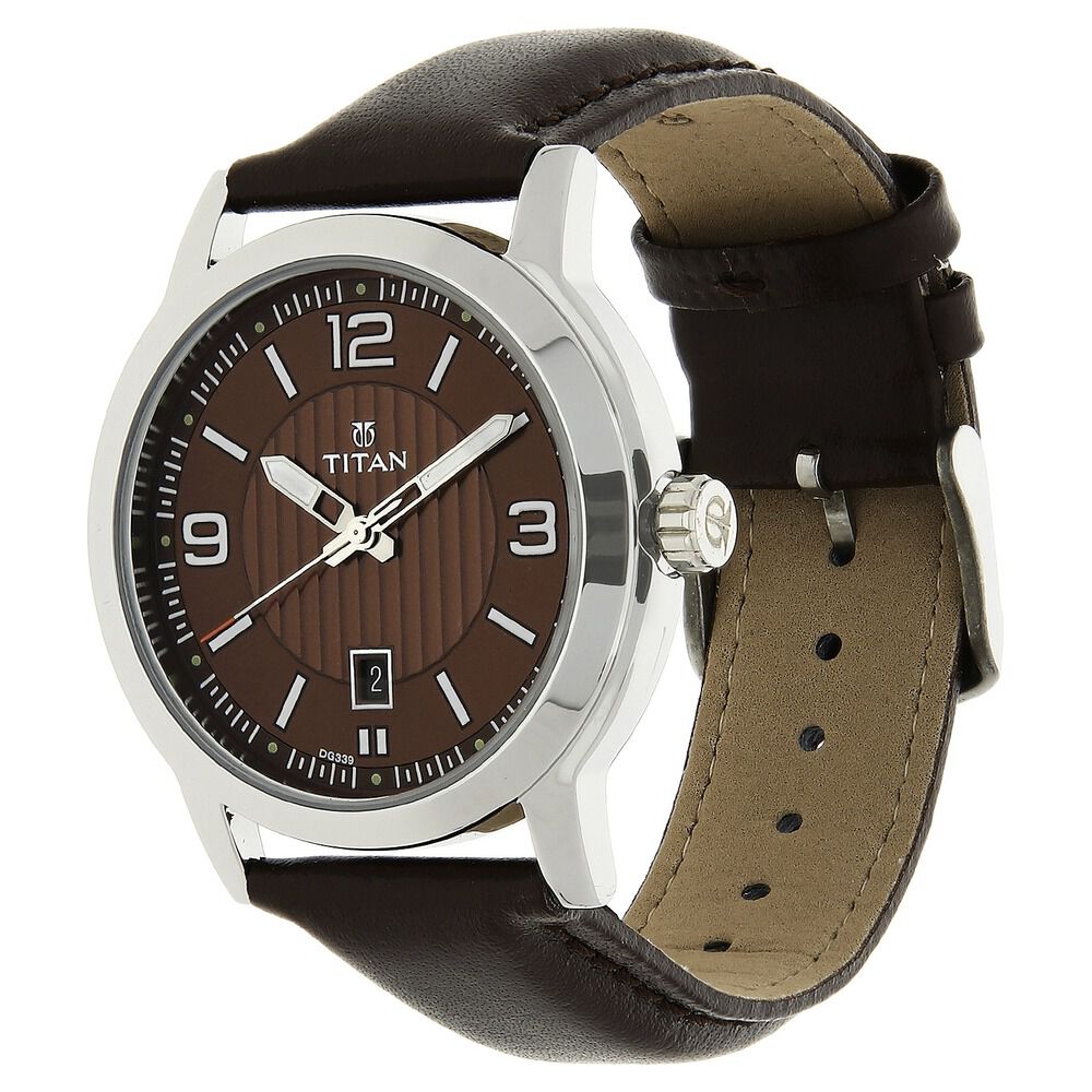 Titan Quartz Analog Brown Dial Leather Strap Watch for Men-NS1730SL03