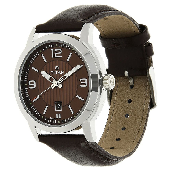 Titan Quartz Analog Brown Dial Leather Strap Watch for Men-NS1730SL03
