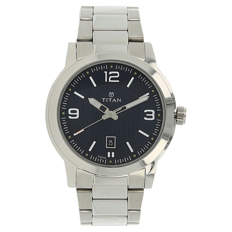 Titan Men's Urban Refinement: Sleek Blue Dial With Silver Stainless Steel Strap Watch