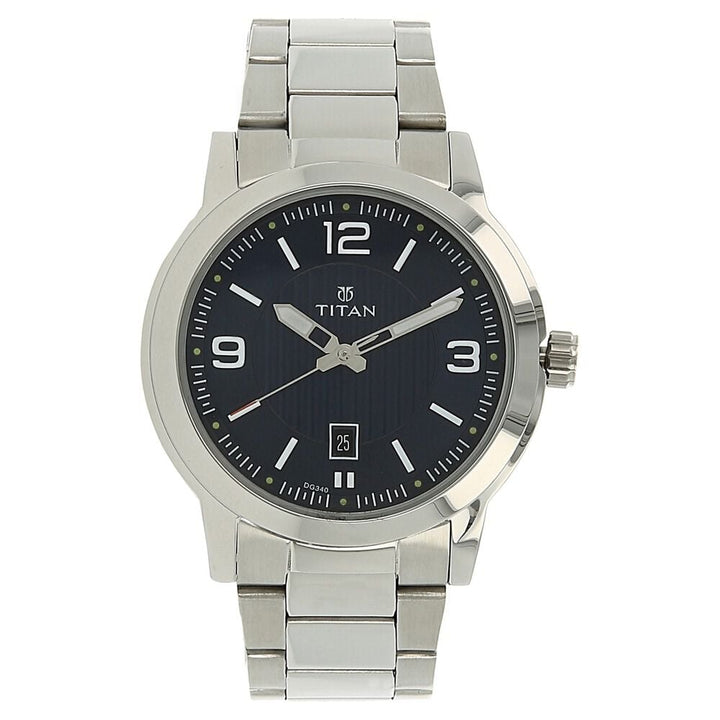 Titan Men's Urban Refinement: Sleek Blue Dial with Silver Stainless Steel Strap Watch-NT1730SM03