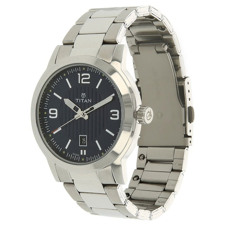 Titan Men's Urban Refinement: Sleek Blue Dial with Silver Stainless Steel Strap Watch-NT1730SM03