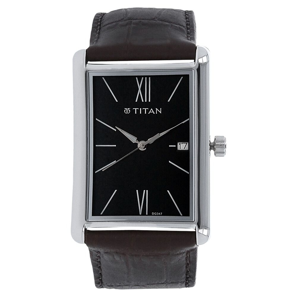 Titan Men's Urban Chic: Modernist Black Dial & Leather Strap Watch - The Watch Factory ®