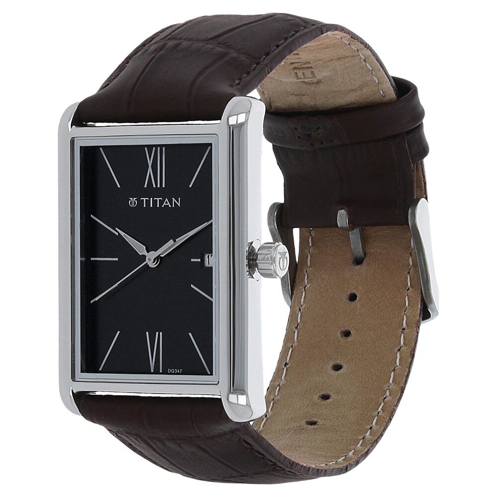Titan Men's Urban Chic: Modernist Black Dial & Leather Strap Watch NS1731SL01