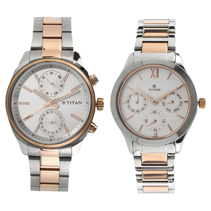 Titan Bandhan White Dial Quartz Multifunction Stainless Steel Strap watch for Couple - The Watch Factory ®