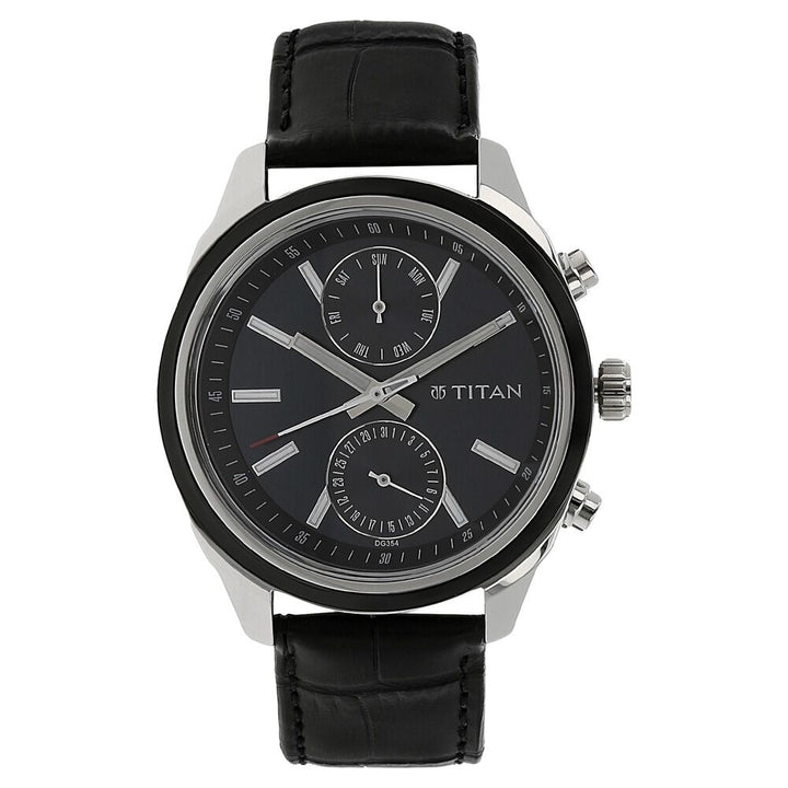Titan Men's Midnight Precision: Multifunction Blue Dial with Classic Leather Strap Watch NS1733KL01