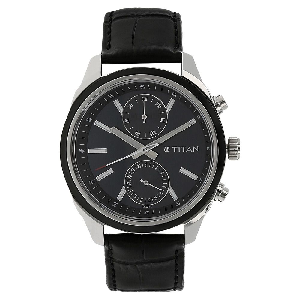 Titan Men's Midnight Precision: Multifunction Blue Dial with Classic Leather Strap Watch - The Watch Factory ®