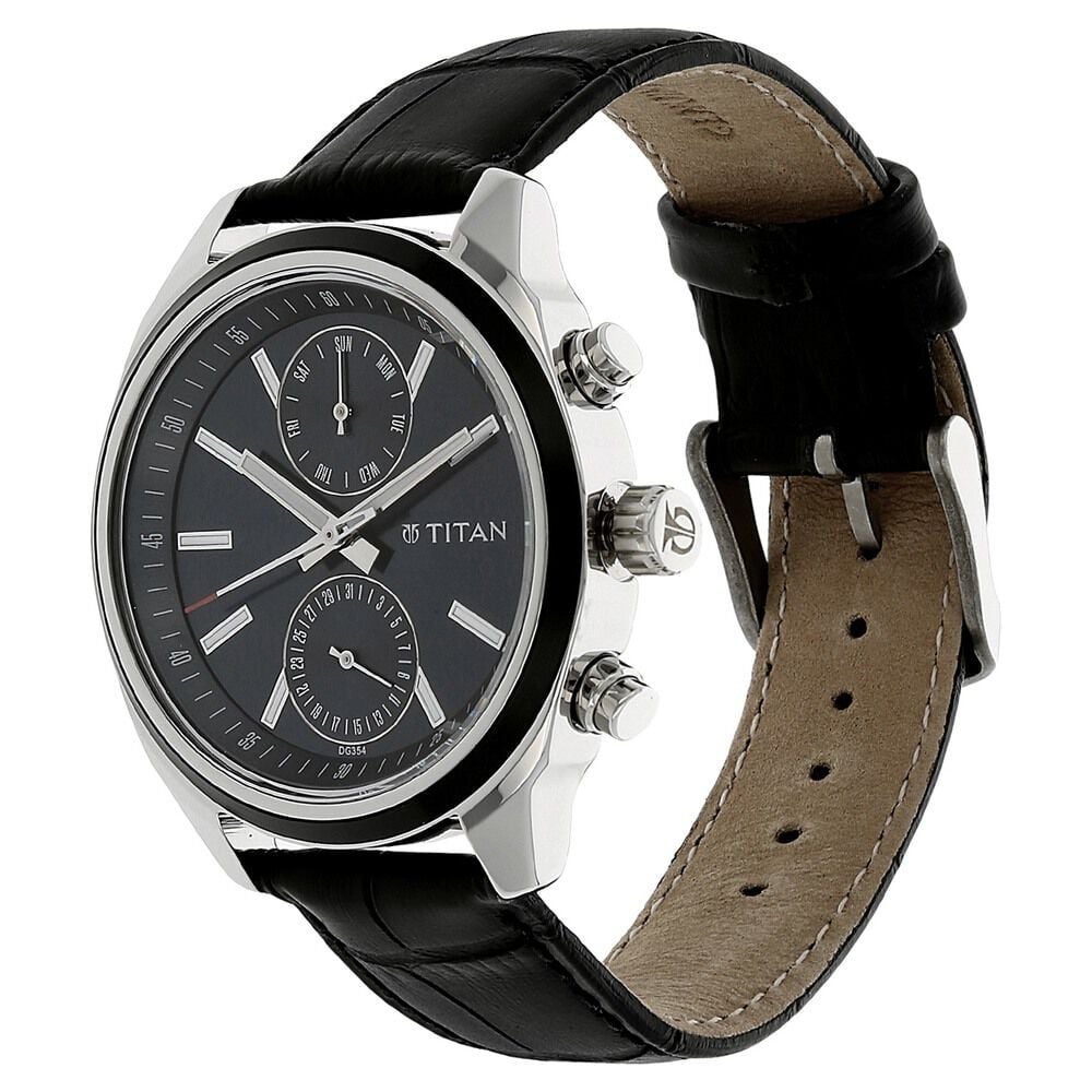 Titan Men's Midnight Precision: Multifunction Blue Dial with Classic Leather Strap Watch - The Watch Factory ®