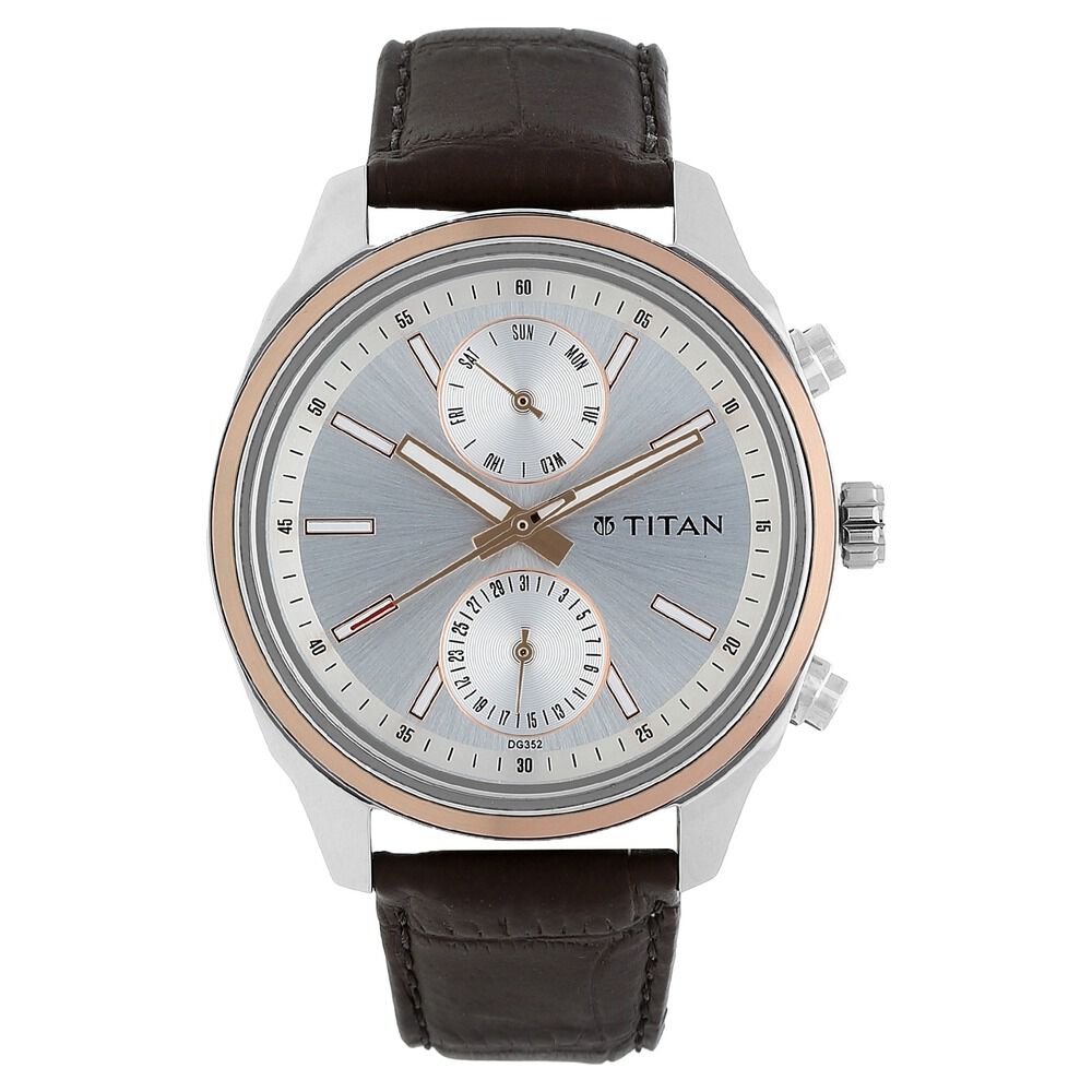 Titan Quartz Multifunction Silver Dial Leather Strap Watch for Men - The Watch Factory ®
