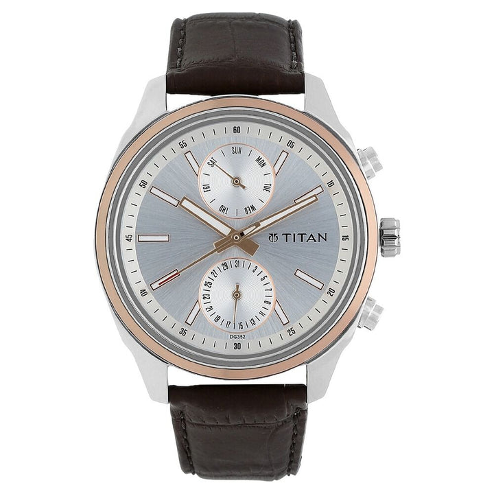 Titan Quartz Multifunction Silver Dial Leather Strap Watch for Men - The Watch Factory ®