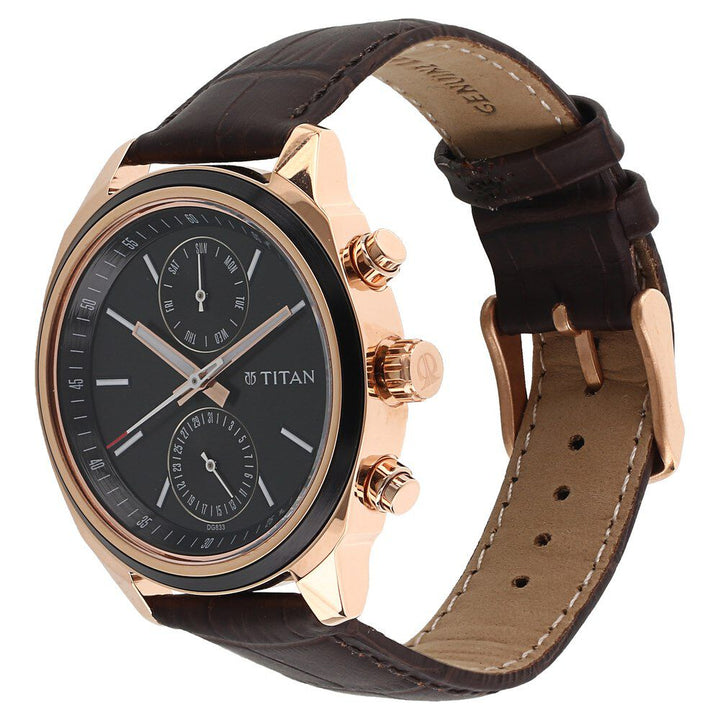 Titan Quartz Multifunction Blue Dial Leather Strap Watch for Men NR1733KL03