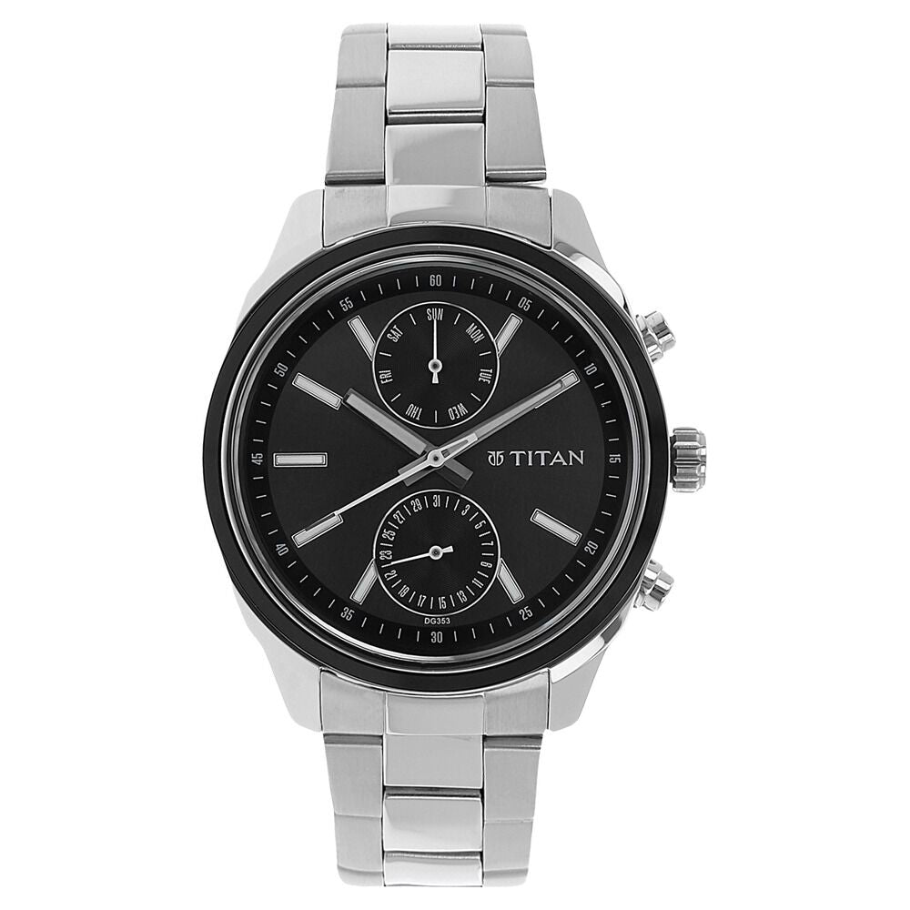Titan Men's Metropolitan Luxe: Multifunction dark grey Dial with Two - Tone Stainless Steel Bracelet Watch - The Watch Factory ®