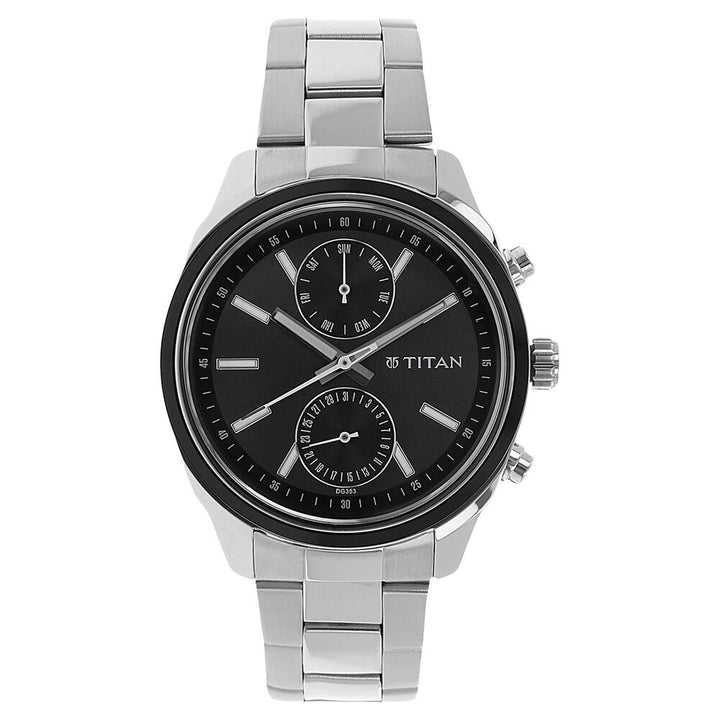 Titan Men's Metropolitan Luxe: Multifunction dark grey Dial with Two - Tone Stainless Steel Bracelet Watch - The Watch Factory ®
