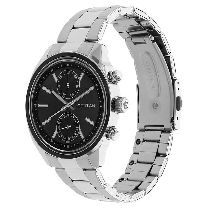 Titan Men's Metropolitan Luxe: Multifunction dark grey Dial with Two - Tone Stainless Steel Bracelet Watch - The Watch Factory ®