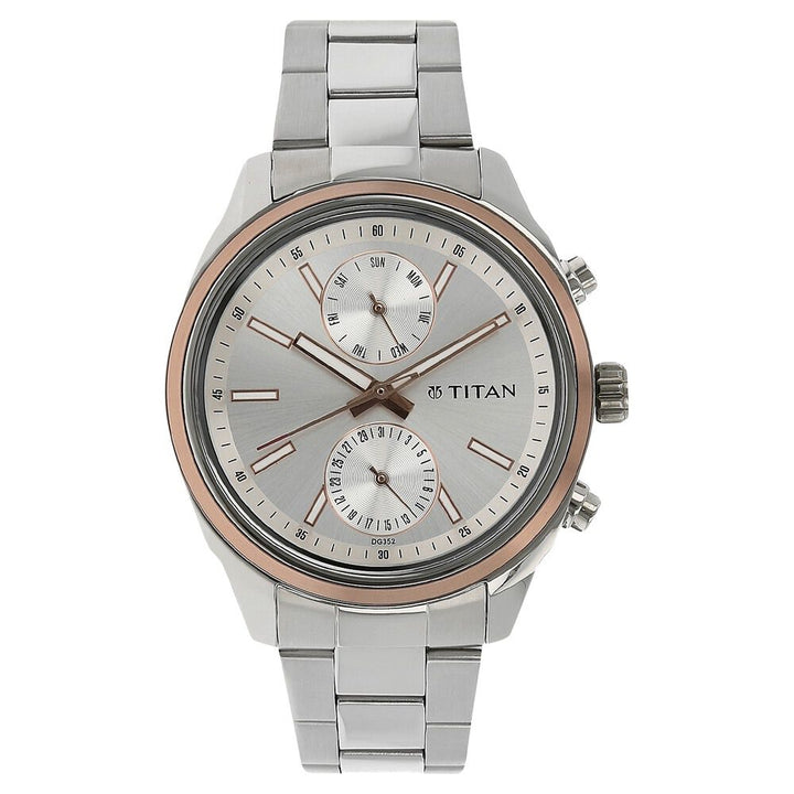 Titan Workwear Quartz Multifunction Silver Dial Stainless Steel Strap Watch for Men NS1733KM02