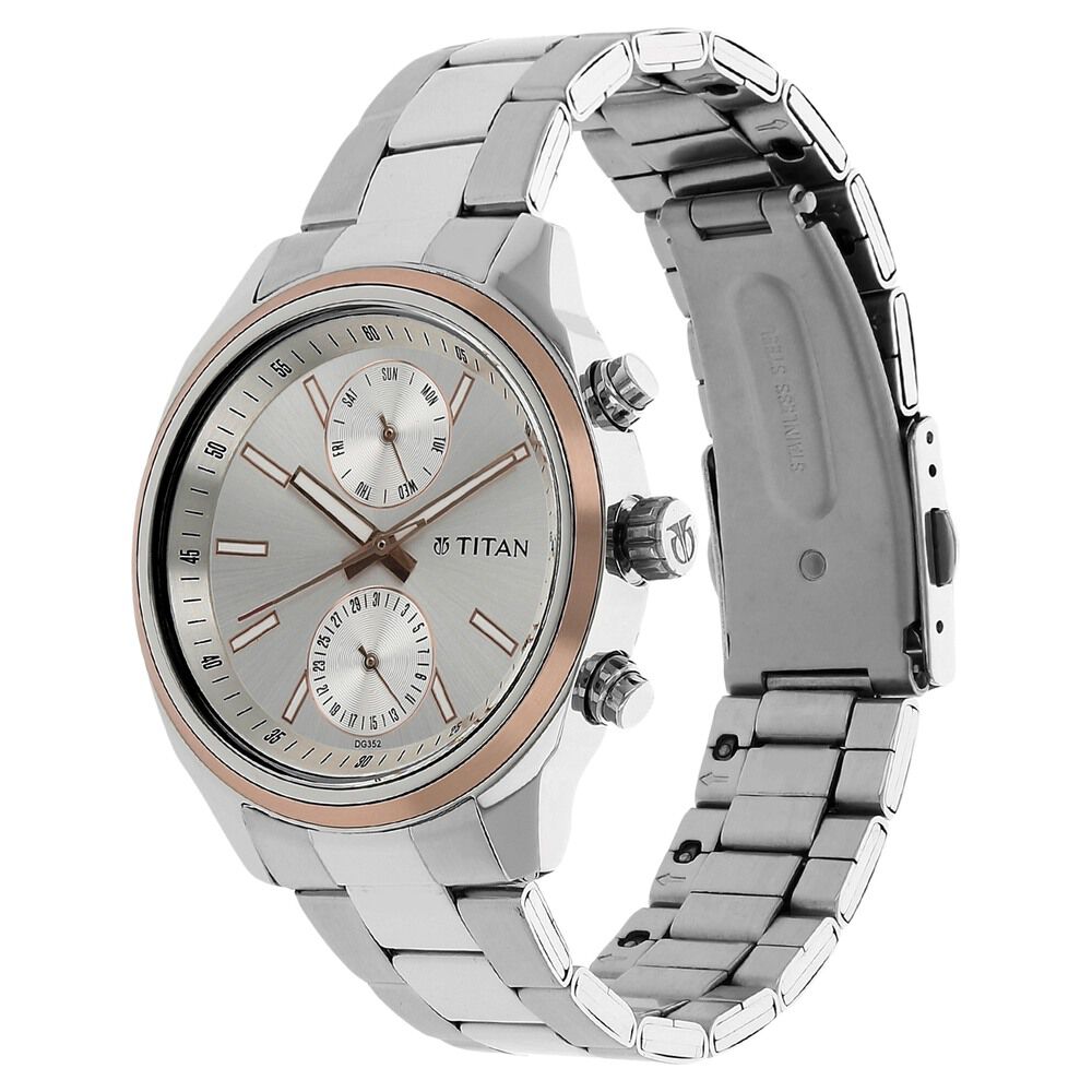 Titan Workwear Quartz Multifunction Silver Dial Stainless Steel Strap Watch for Men NS1733KM02