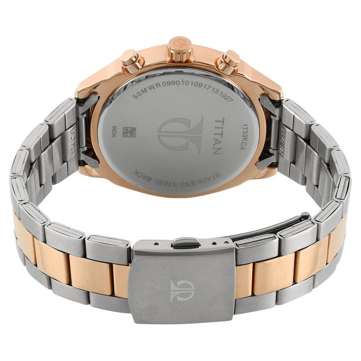 Titan Men's Metropolitan Luxe: Multifunction Black Dial with Two - Tone Stainless Steel Bracelet Watch - The Watch Factory ®