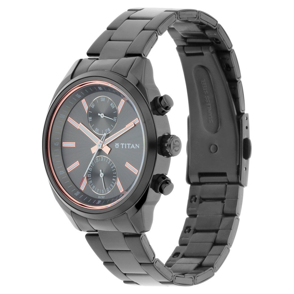 Titan Men's Metropolitan Luxe: Multifunction Mono black Dial with Two - Tone Stainless Steel Bracelet Watch - The Watch Factory ®