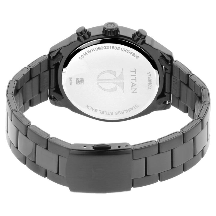 Titan Men's Metropolitan Luxe: Multifunction Mono black Dial with Two-Tone Stainless Steel Bracelet Watch NS1733NM01