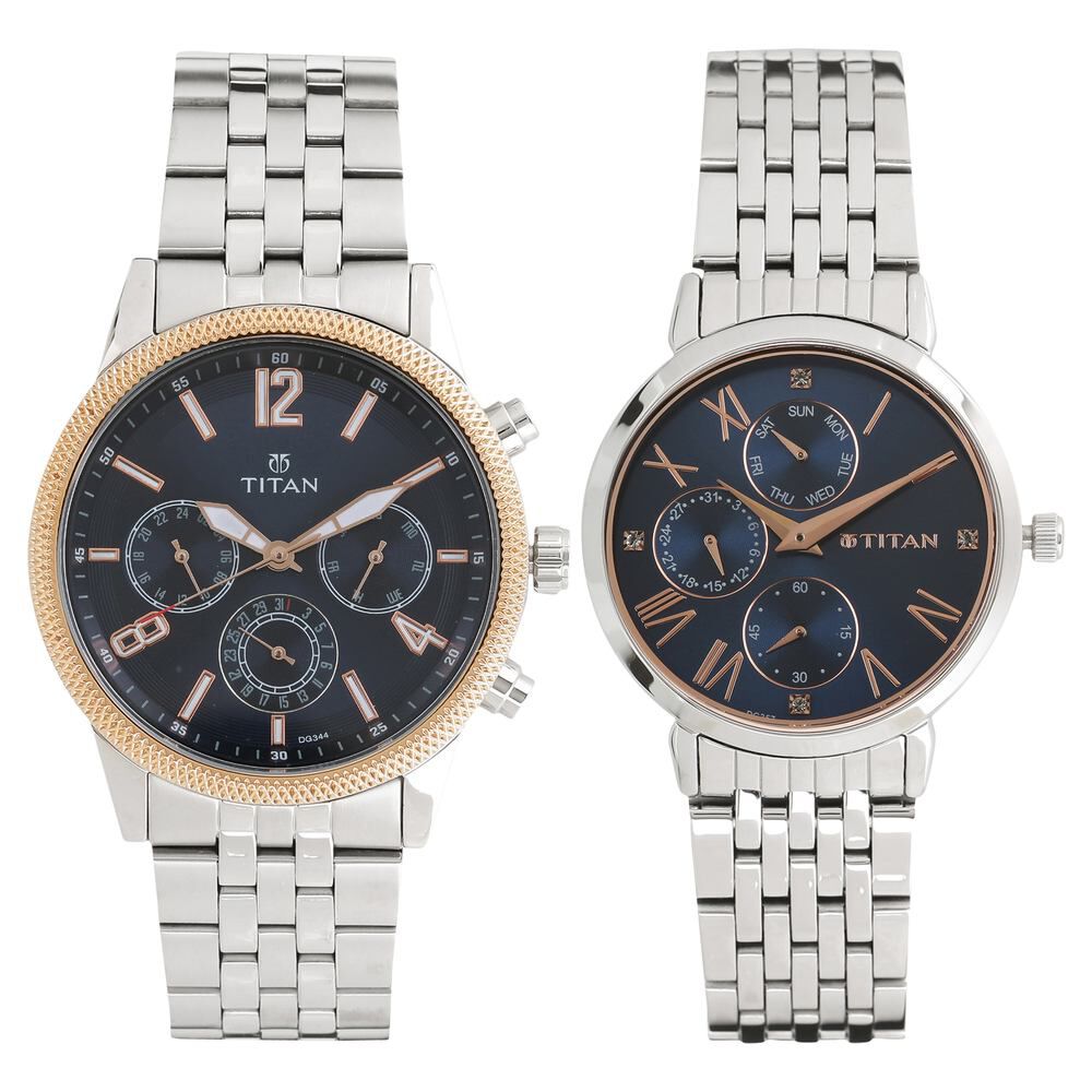 Titan Bandhan Blue Dial Quartz Multifunction Stainless Steel Strap watch for Couple - The Watch Factory ®