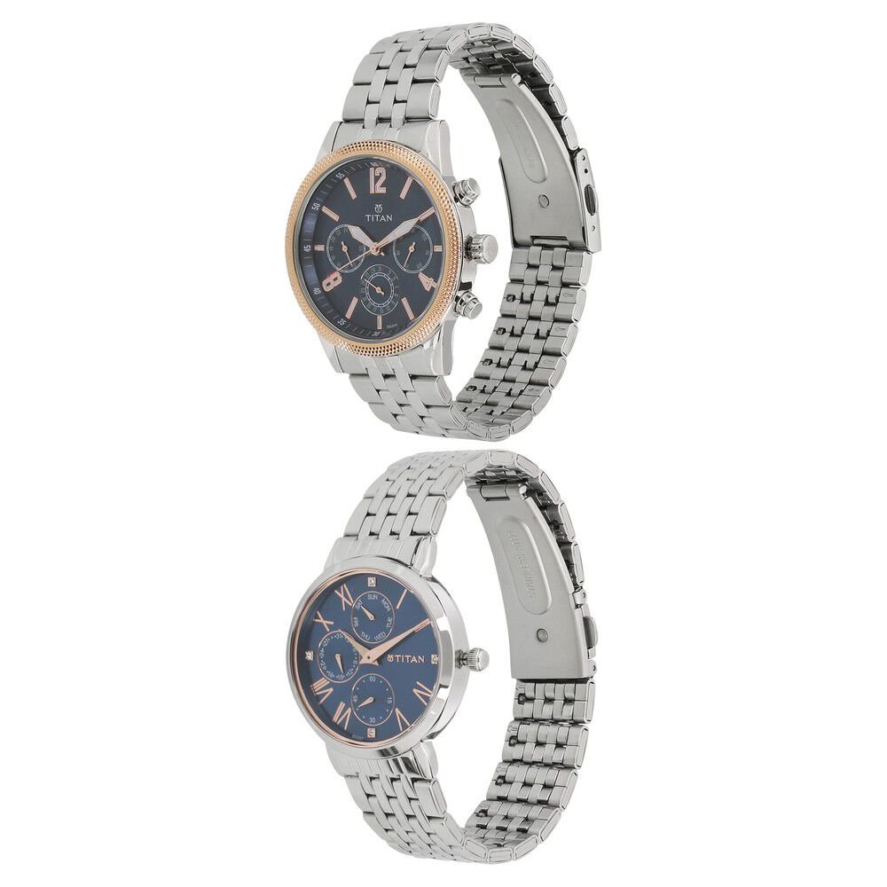 Titan Bandhan Blue Dial Quartz Multifunction Stainless Steel Strap watch for Couple - The Watch Factory ®