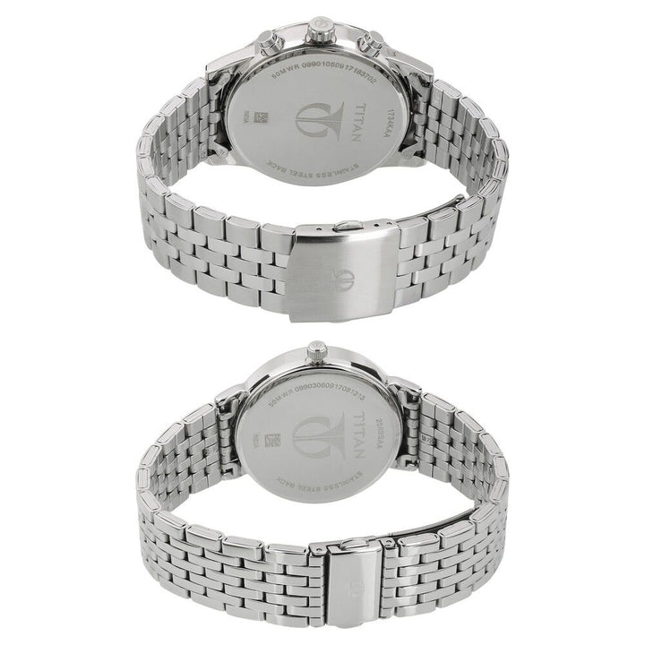 Titan Bandhan Blue Dial Quartz Multifunction Stainless Steel Strap watch for Couple