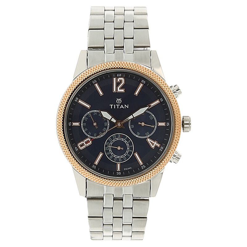 Titan Men's Metropolitan Luxe: Multifunction Blue Dial With Two-Tone Stainless Steel Bracelet Watch
