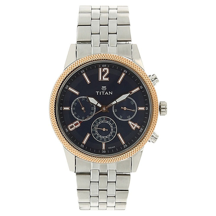 Titan Men's Metropolitan Luxe: Multifunction blue Dial with Two-Tone Stainless Steel Bracelet Watch NS1734KM01