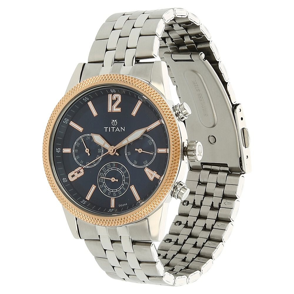 Titan Men's Metropolitan Luxe: Multifunction blue Dial with Two-Tone Stainless Steel Bracelet Watch NS1734KM01