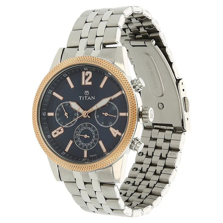 Titan Men's Metropolitan Luxe: Multifunction blue Dial with Two-Tone Stainless Steel Bracelet Watch NS1734KM01