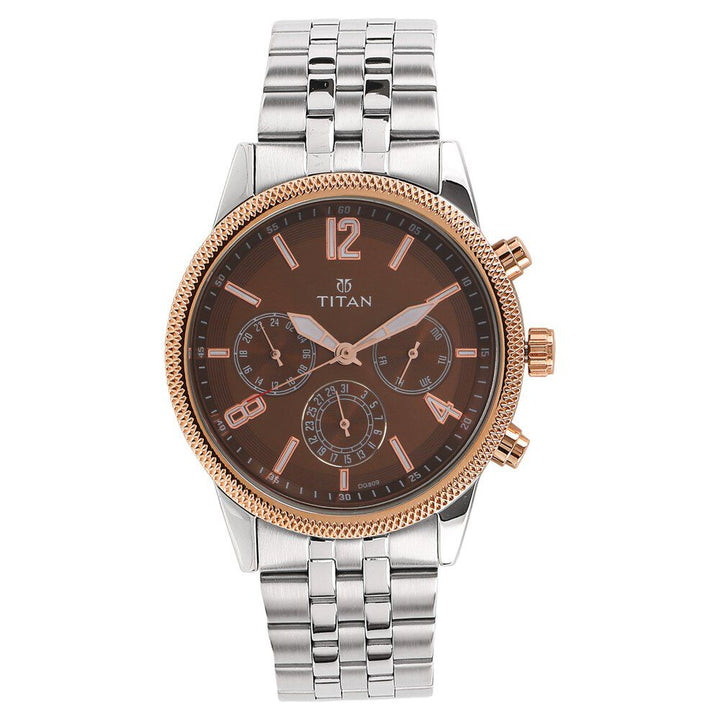 Titan Workwear Quartz Multifunction Brown Dial Stainless Steel Strap watch for Men NS1734KM03