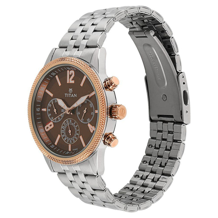 Titan Workwear Quartz Multifunction Brown Dial Stainless Steel Strap watch for Men NS1734KM03