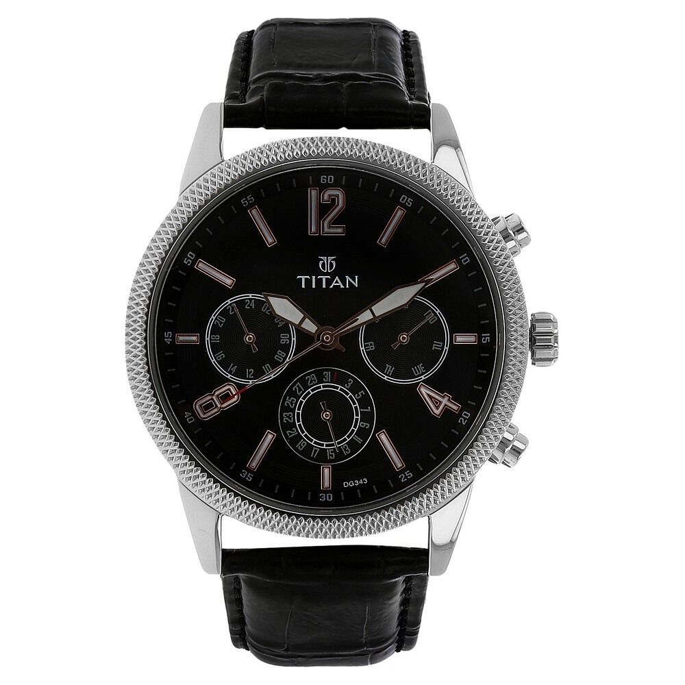 Titan Workwear Black Dial Quartz Multifunction Leather Strap watch for Men-NL1734SL02