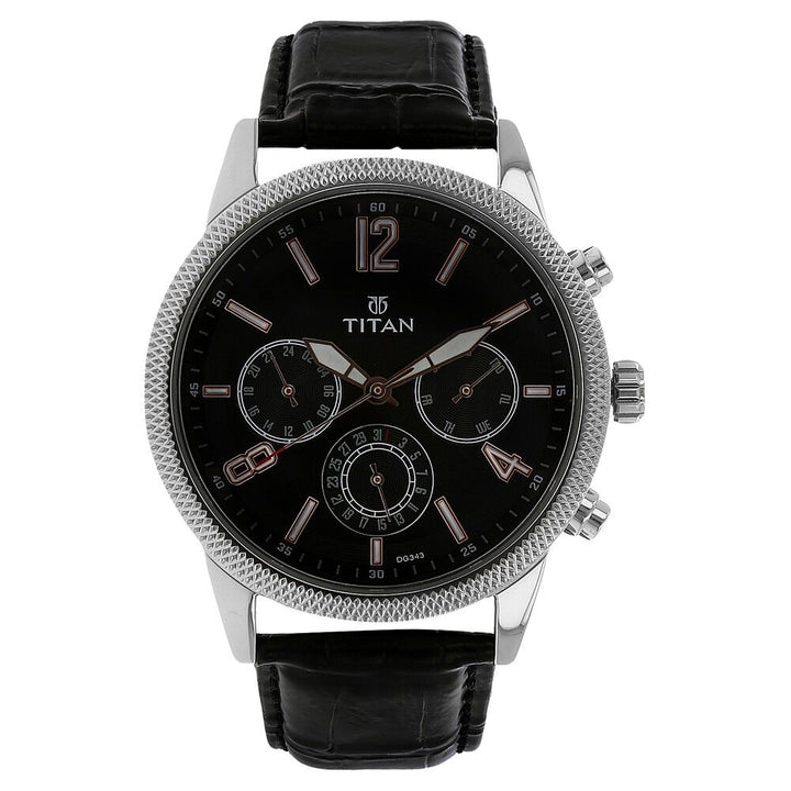 Titan Workwear Black Dial Quartz Multifunction Leather Strap watch for Men-NL1734SL02