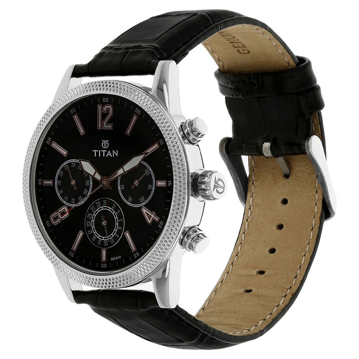 Titan Workwear Black Dial Quartz Multifunction Leather Strap watch for Men-NL1734SL02