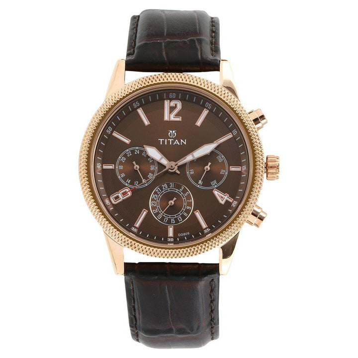 Titan Men's Metropolitan Luxe: Multifunction brown Dial with leather Strap NR1734WL01