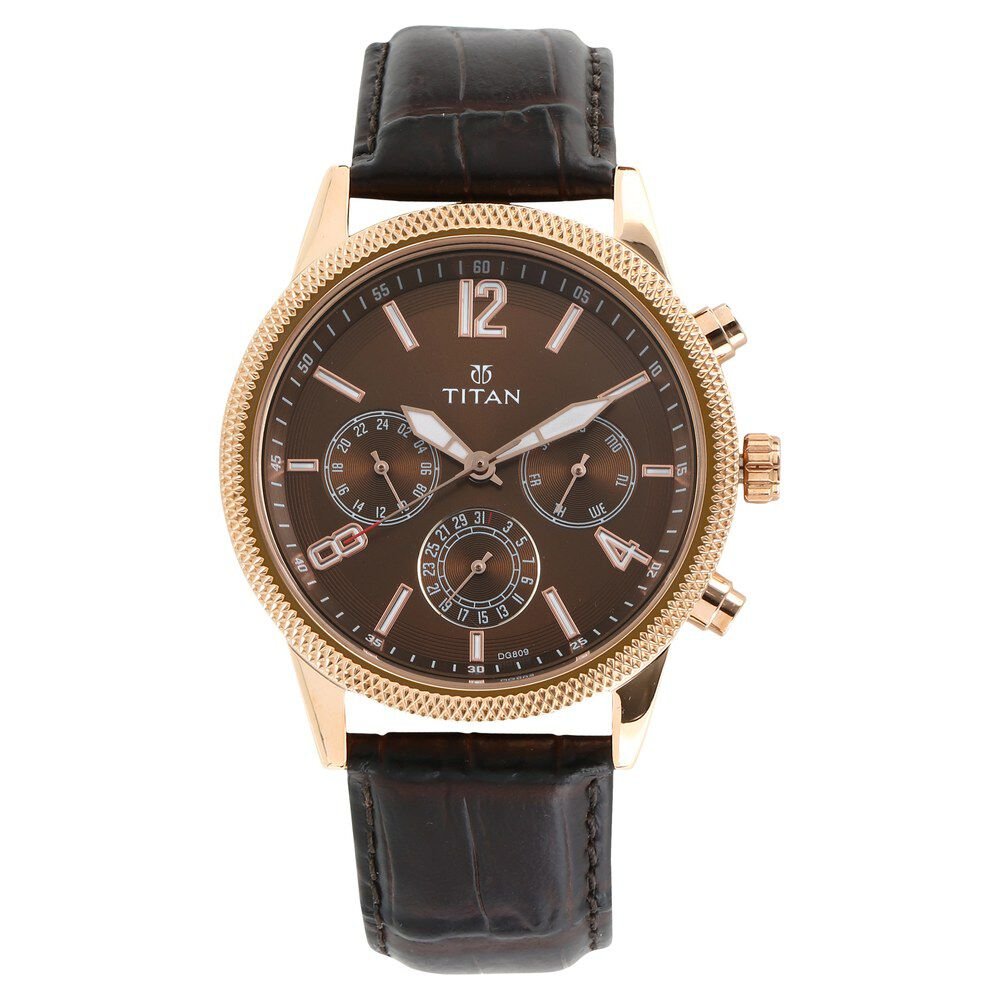 Titan Men's Metropolitan Luxe: Multifunction brown Dial with leather Strap - The Watch Factory ®