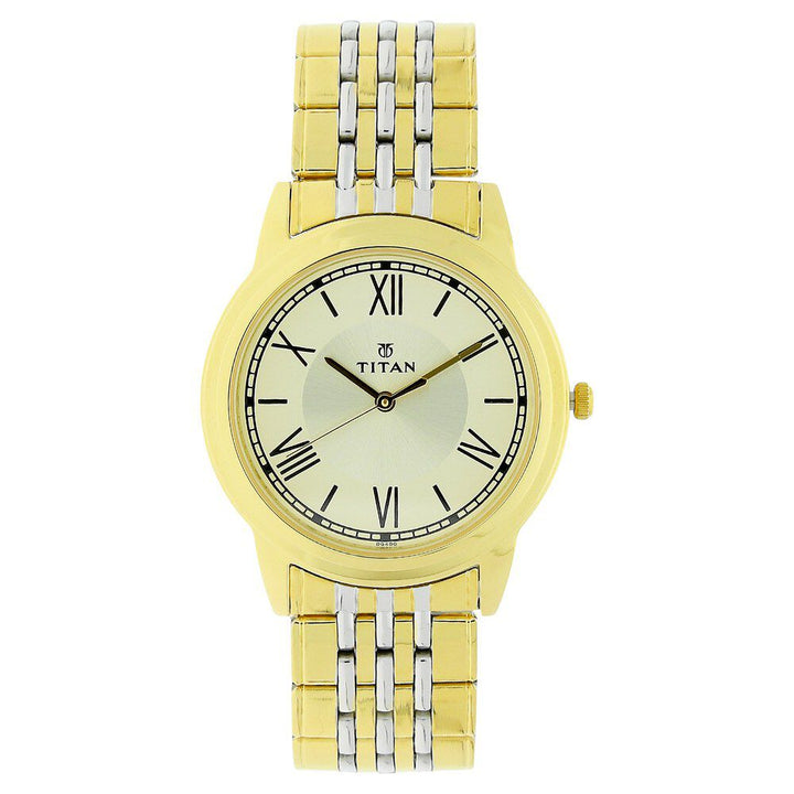 Titan Karishma Champagne Dial Analog Stainless Steel Strap Watch for Men-NM1735BM01