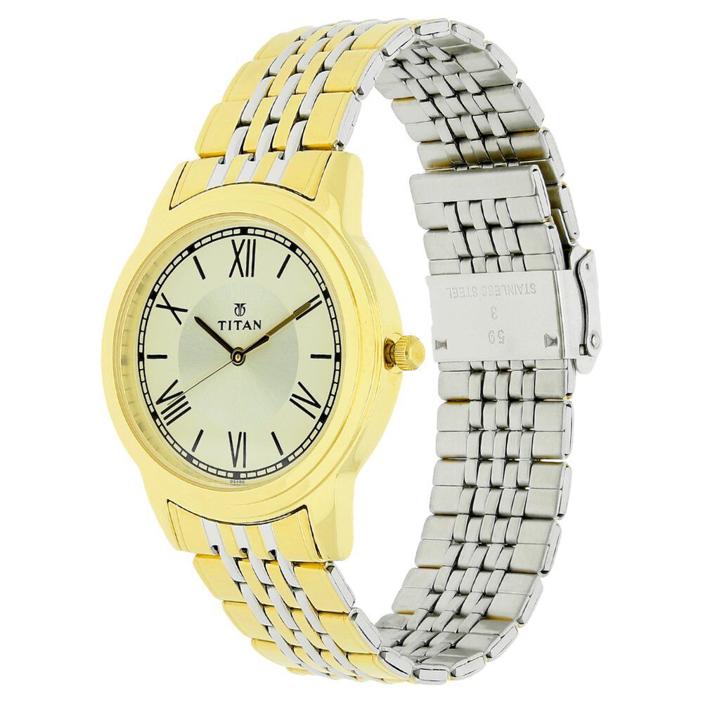 Titan Karishma Champagne Dial Analog Stainless Steel Strap Watch for Men-NM1735BM01