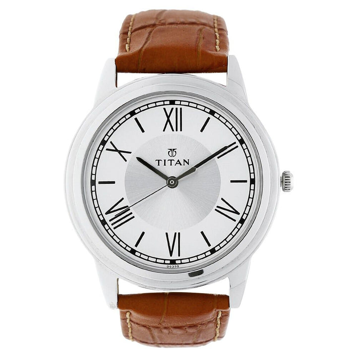 Titan Karishma Silver Dial Analog Leather Strap watch for Men NN1735SL01