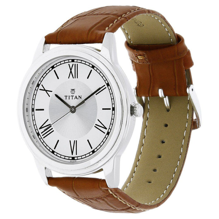 Titan Karishma Silver Dial Analog Leather Strap watch for Men NN1735SL01